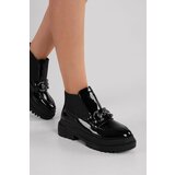 Shoeberry Women's Tastor Black Patent Leather Buckle Boots Loafer Black Patent Leather Cene