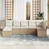 vidaXL Vrtni kauč set Set od 4 Bež i bijela Ratan, Poliester Velik | shoptok.hr