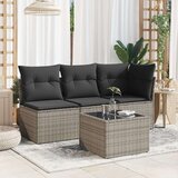 vidaXL Vrtna miza s stekleno mizno ploščo siva 55x55x37 cm poli ratan | Shoptok.si