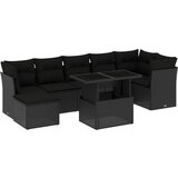 vidaXL Vrtna sedežna garnitura 8-delna z blazinami črn poli ratan, (21145969) | Shoptok.si