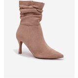 Boto Women's Heeled Ankle Boots With Wrinkled Shaft Eco Suede Zip Beige Ulisse | Shoptok.si