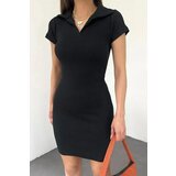 Dewberry 35605 Polo Neck Dress with Short Sleeves-BLACK | shoptok.hr