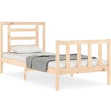 The Living Store Posteljni okvir z vzglavjem 90x200 cm trden les - Posteljni Okvir, (21524313) | Shoptok.si