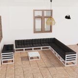 The Living Store Vrtna sedežna garnitura 12-delna z blazinami bela borovina - Vrtna Sedežna Garnitura, (21421578) Cene