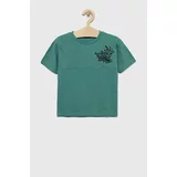 Sisley Otroška bombažna kratka majica zelena barva