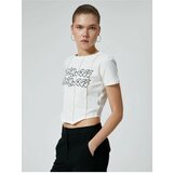 Koton Crop T-Shirt Asymmetric Cut Printed Short Sleeve Crew Neck Cotton cene