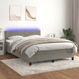 vidaXL Box spring postelja z vzmetnico LED sv. siva 140x190 cm žamet Cene