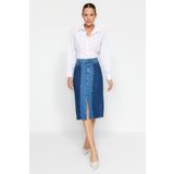 Trendyol Blue Color Block Midi Denim Skirt Cene