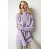 Happiness İstanbul Women's Lilac Turtleneck Soft Textured Knitwear Sweater Cene