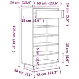 Ormarić za cipele sivi 60 x 34 x 105 cm od masivne borovine | shoptok.hr
