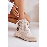 Kesi Women's platform ankle boots with decorative lacing Leopard light beige Edidda Cene