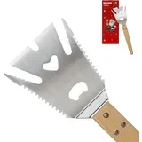 Večnamenska lopatka za žar 6 v 1 iz nerjavečega jekla, lesen ročaj, odpirač in nož, dolžina 34,5 cm, pripomoček za žar, (5000249127)