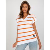 Fashion Hunters Cotton blouse with white and orange stripes | shoptok.hr