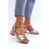 VINCEZA Women's eco leather sandals with embellishments on a gold heel Narhi | shoptok.hr