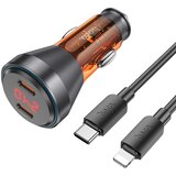 Hoco auto punjač NZ12C 2 x type c sa digitalnim displejem + kabl type c na lightning pd QC3.0 3A 60W providno narandzasti | ePonuda.com