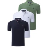 Dewberry TRIPLE SET T8561 MEN'S T-SHIRT-NAVY-WHITE-LIGHT KHAKI Cene