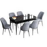 Hanah home han - black marble, grey black marblegrey extendable dining table & chairs set (7 pieces) | Eponuda.com