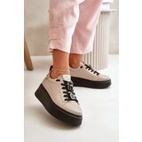CheBello Women's Leather Sneakers With Pins On Platform Beige 4596 | ePonuda.com