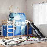 Krevet na kat s toboganom i zavjesama plavi 80 x 200 cm Cijene