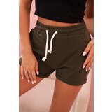 Kesi Women's cotton shorts with elastic and tie at the waist khaki | shoptok.hr
