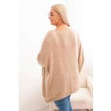 Kesi Włoski Women's Plus Size sweater with acrylic in a loose fit and 3/4 sleeves camel | shoptok.hr