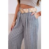 Kesi Włoski Women's wide-leg striped viscose trousers grey | shoptok.hr