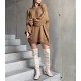Gemre Najeta Brown Long Oversize Sweater with Ruched Sleeves | Shoptok.si