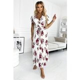 numoco basic 434-8 LISA Pleated midi dress with a neckline and frills - burgundy roses | Shoptok.si