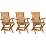Maison Chic Vrtni stoli - Stol za vrt s sivimi blazinami 3 kosi trdna tikovina JS2012, (21877067) | Shoptok.si