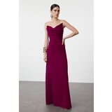 Trendyol Plum Fitted A-Line Woven Long Evening Dress cene