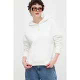Desigual Bombažen pulover LOGO ženski, bela barva, s kapuco, 24SWSK43