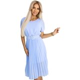 numoco basic 465-4 MIA Pleated Chiffon Midi Dress with Wide Belt - Light Blue | Shoptok.si