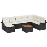 vidaXL 9-dijelni vrtni sofa set s jastučićima Crni poli ratan, 2-sjedna vrtna sofa s pohranom i jastučićima Crni poli ratan | shoptok.hr