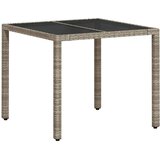  Vrtni stol sa staklenom pločom sivi 90x90x75 cm od poliratana | shoptok.hr