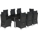  9-dijelni vrtni blagovaonski set s jastucima crni od poliratana Crna 200 x 100 x 74 cm | shoptok.hr
