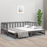 vidaXL Izvlečna dnevna postelja siva 2x(80x200) cm trdna borovina Cene