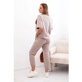 Kesi Włoski Women's viscose set with short sleeves and trousers dark beige | Shoptok.si