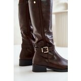 Boto Women's Insulated Flat Heel Boots With Gold Buckle Brown Arsisna | shoptok.hr