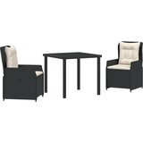 vidaXL 3 delna vrtna jedilna garnitura Črna poly ratan, vrtna miza Črna 80x80x73 cm kaljeno steklo | Shoptok.si