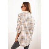 Kesi Włoski Women's cotton checkered shirt with a distressed effect beige | shoptok.hr