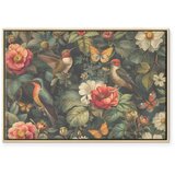  Slika - Flowers birds and butterflies – vintage-style illustration 120x80 U prirodnom drvenom okviru | shoptok.hr
