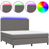 vidaXL Box spring postelja z vzmetnico LED siva 180x200cm umetno usnje | Shoptok.si