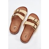 EVENTO Women's sandals on cork platform with buckles golden Vesina | Shoptok.si