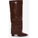 Boto Women's eco leather boots with turned-up shaft on a heel brown Avamora | shoptok.hr