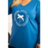 Kesi Women's blouse with a longer back and print cornflower blue | Shoptok.si