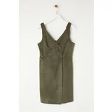 Trendyol Khaki Straped Vest Velvet Mini Woven Dress