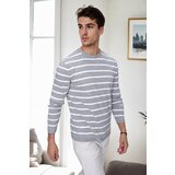 Dewberry 99741 Crew Neck Striped Casual Knitwear Sweater-GREY Cijene
