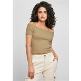 Urban Classics Ladies Off Shoulder Rib Tee Khaki Cene