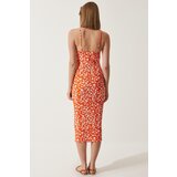  Women's Orange Floral Slit Knitted Dress | shoptok.hr