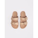 GOODIN Beige flat flip-flops with buckles | Shoptok.si